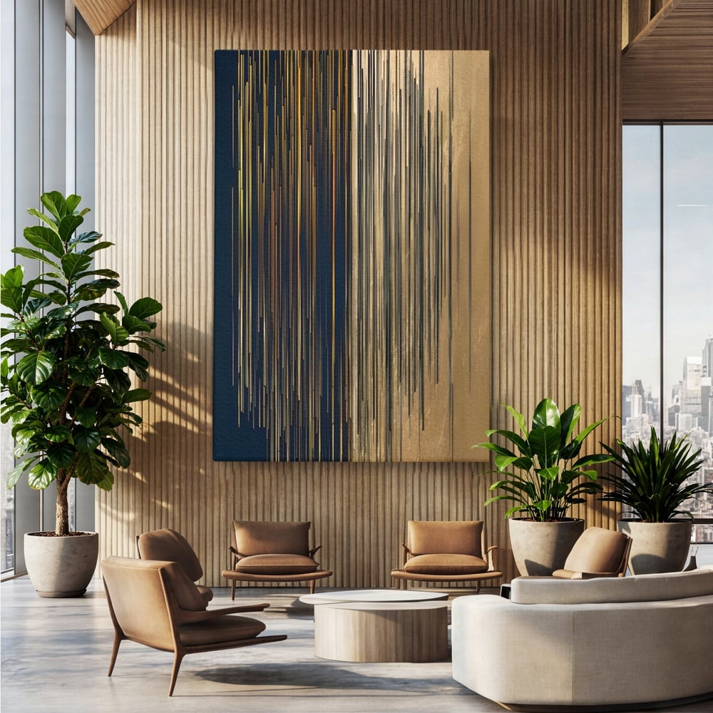 Tablou Canvas Premium LuxCanva® A1461, Armonie Liniara  , Living, Decorativ, Abstract, Auriu, Acord, Linii, Room, Culori Vibrante