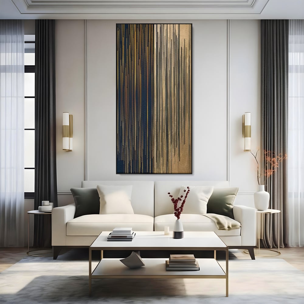 Tablou Canvas Premium LuxCanva® A1461, Armonie Liniara  , Living, Decorativ, Abstract, Auriu, Acord, Linii, Room, Culori Vibrante