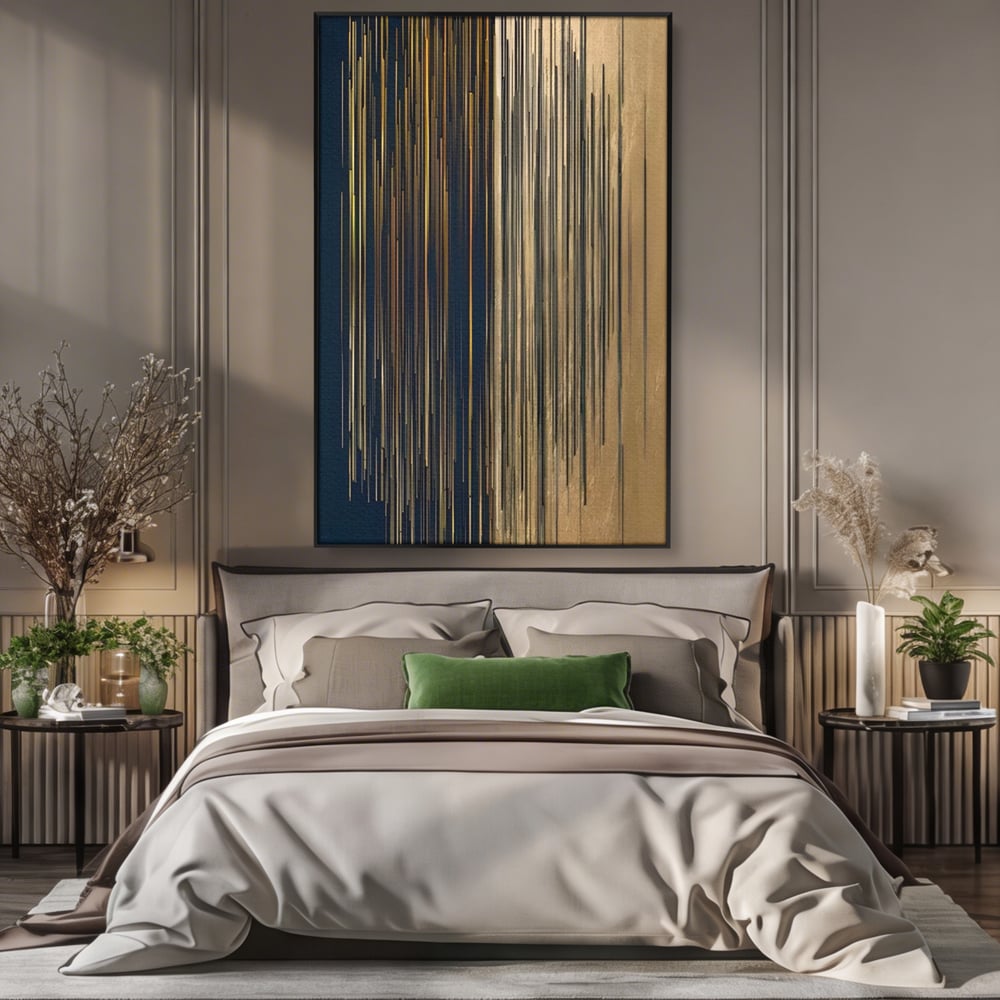 Tablou Canvas Premium LuxCanva® A1461, Armonie Liniara  , Living, Decorativ, Abstract, Auriu, Acord, Linii, Room, Culori Vibrante