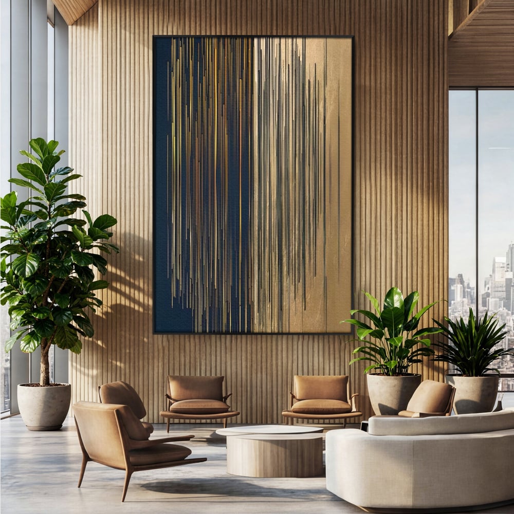 Tablou Canvas Premium LuxCanva® A1461, Armonie Liniara  , Living, Decorativ, Abstract, Auriu, Acord, Linii, Room, Culori Vibrante