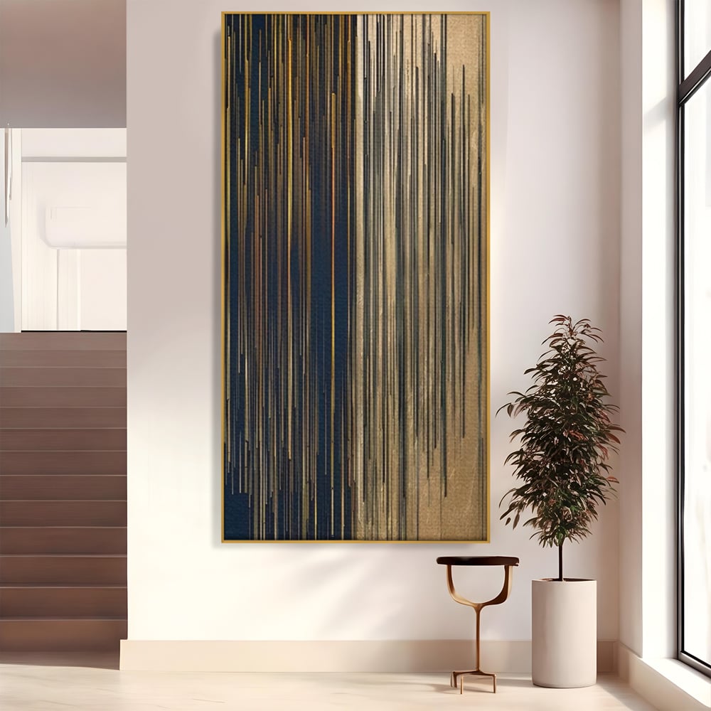 Tablou Canvas Premium LuxCanva® A1461, Armonie Liniara  , Living, Decorativ, Abstract, Auriu, Acord, Linii, Room, Culori Vibrante