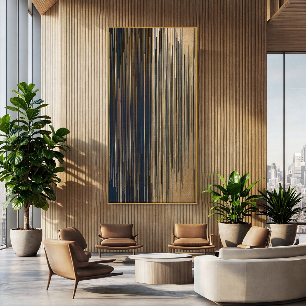 Tablou Canvas Premium LuxCanva® A1461, Armonie Liniara  , Living, Decorativ, Abstract, Auriu, Acord, Linii, Room, Culori Vibrante