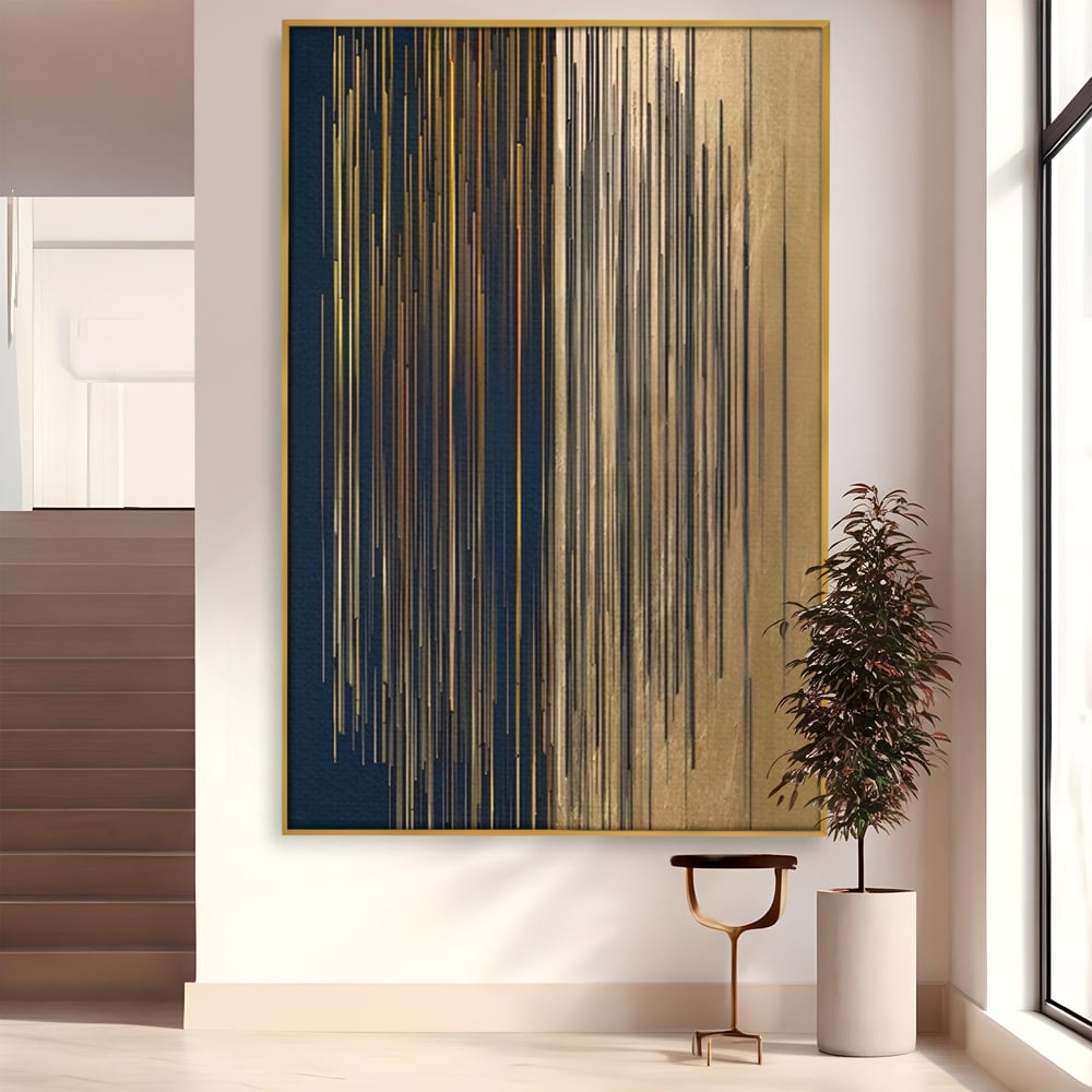 Tablou Canvas Premium LuxCanva® A1461, Armonie Liniara  , Living, Decorativ, Abstract, Auriu, Acord, Linii, Room, Culori Vibrante