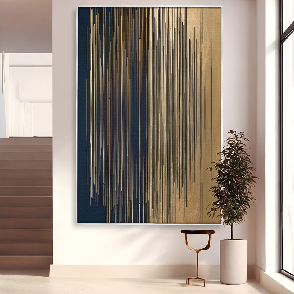 Tablou Canvas Premium LuxCanva® A1461, Armonie Liniara  , Living, Decorativ, Abstract, Auriu, Acord, Linii, Room, Culori Vibrante