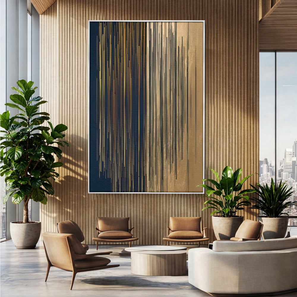 Tablou Canvas Premium LuxCanva® A1461, Armonie Liniara  , Living, Decorativ, Abstract, Auriu, Acord, Linii, Room, Culori Vibrante