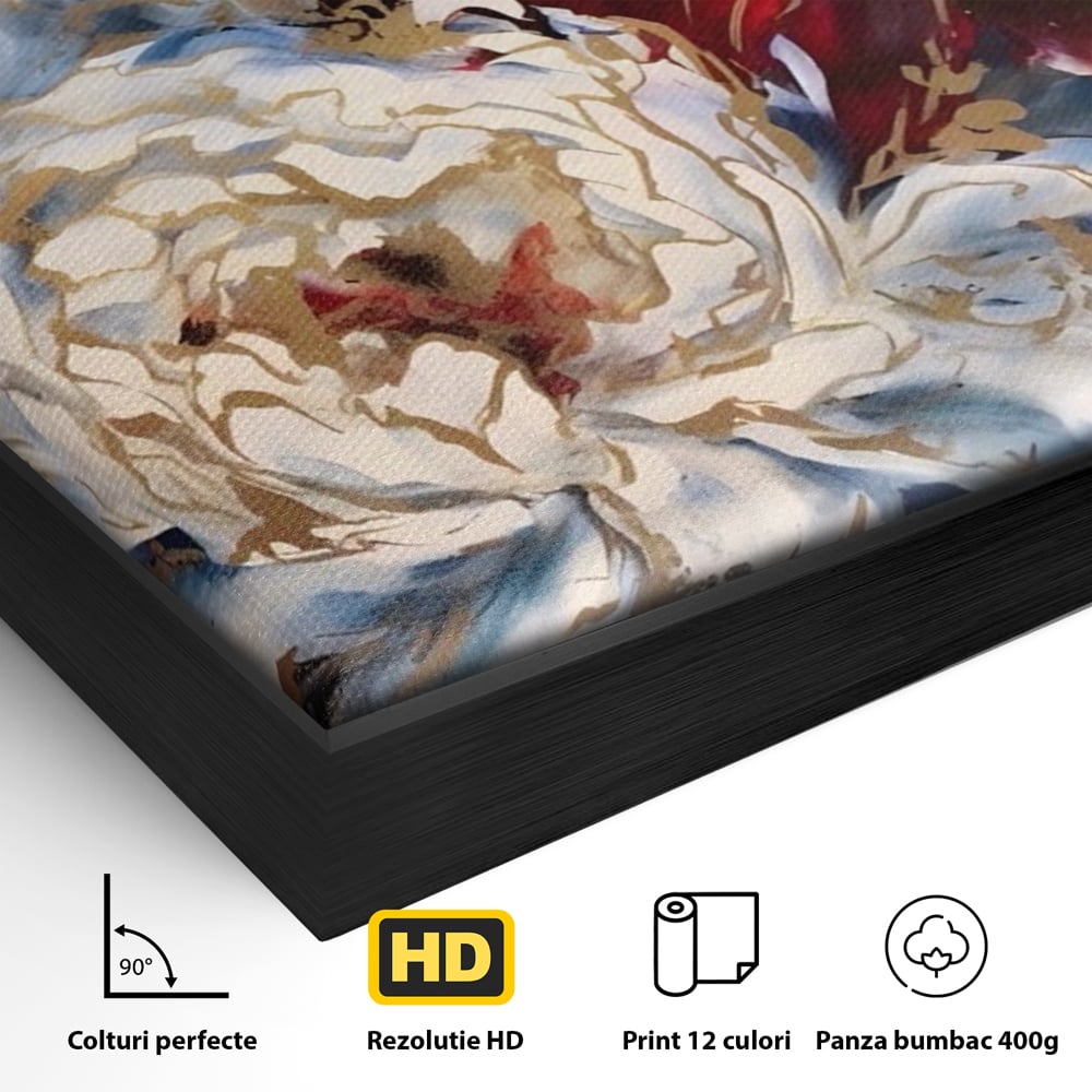 Tablou Canvas Premium LuxCanva® A1463, Linii Aurii , Flori, Trio, Foita De Aur, Room, Culori Vibrante