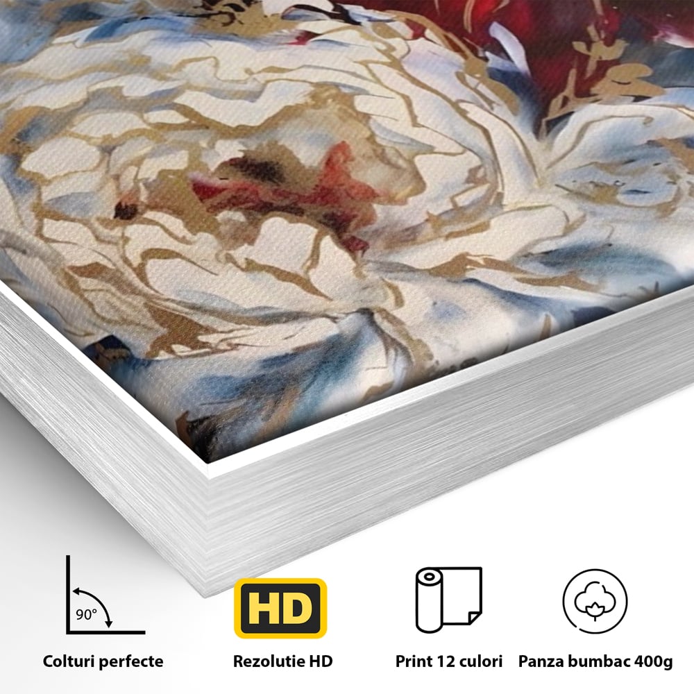 Tablou Canvas Premium LuxCanva® A1463, Linii Aurii , Flori, Trio, Foita De Aur, Room, Culori Vibrante