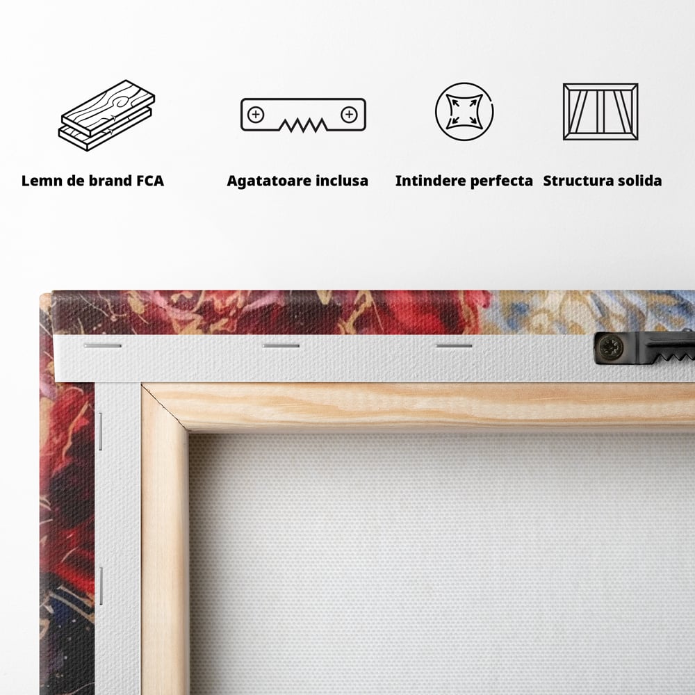 Tablou Canvas Premium LuxCanva® A1463, Linii Aurii , Flori, Trio, Foita De Aur, Room, Culori Vibrante
