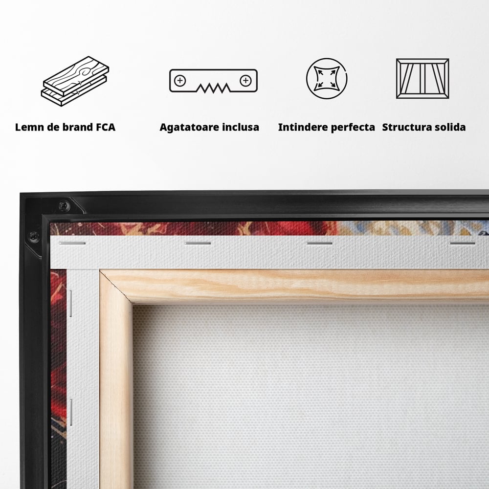 Tablou Canvas Premium LuxCanva® A1463, Linii Aurii , Flori, Trio, Foita De Aur, Room, Culori Vibrante