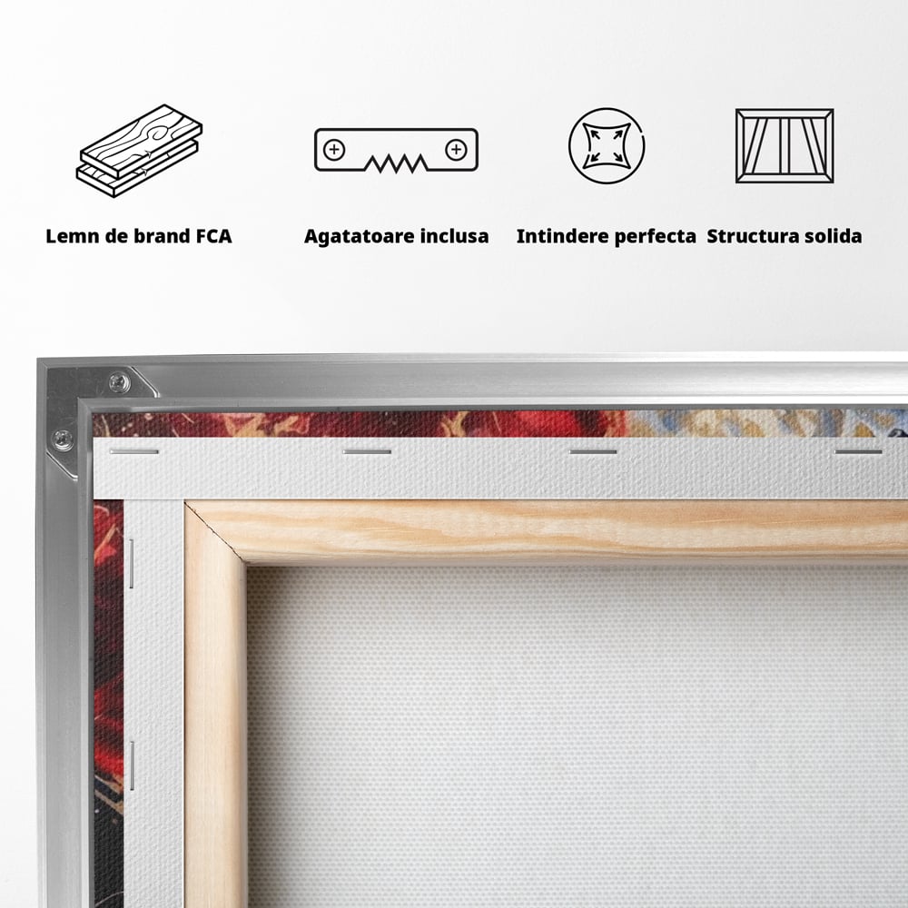 Tablou Canvas Premium LuxCanva® A1463, Linii Aurii , Flori, Trio, Foita De Aur, Room, Culori Vibrante