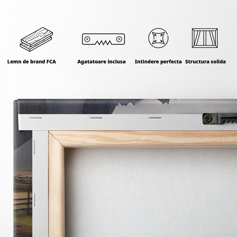 Tablou Canvas Premium LuxCanva® A1464, Langa Munti , Living, Casa, Peisaj, Gard, Decorativ, Culori Vibrante