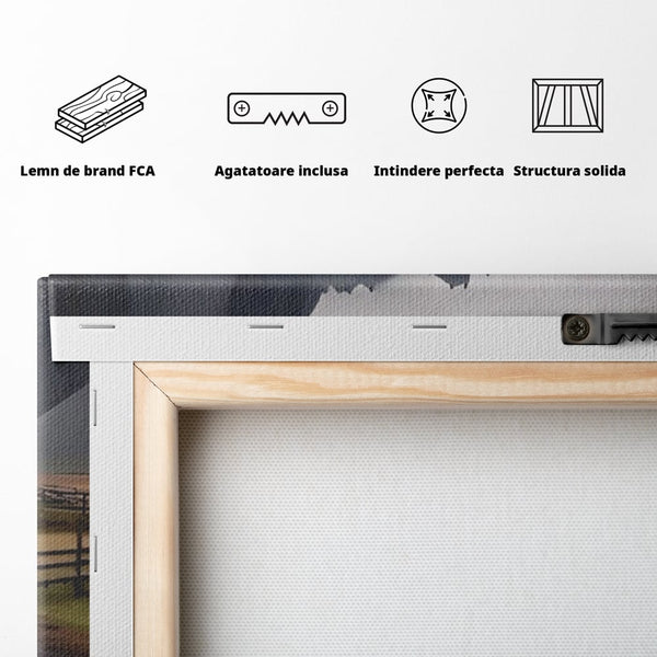 Tablou Canvas Premium LuxCanva® A1464, Langa Munti , Living, Casa, Peisaj, Gard, Decorativ, Culori Vibrante
