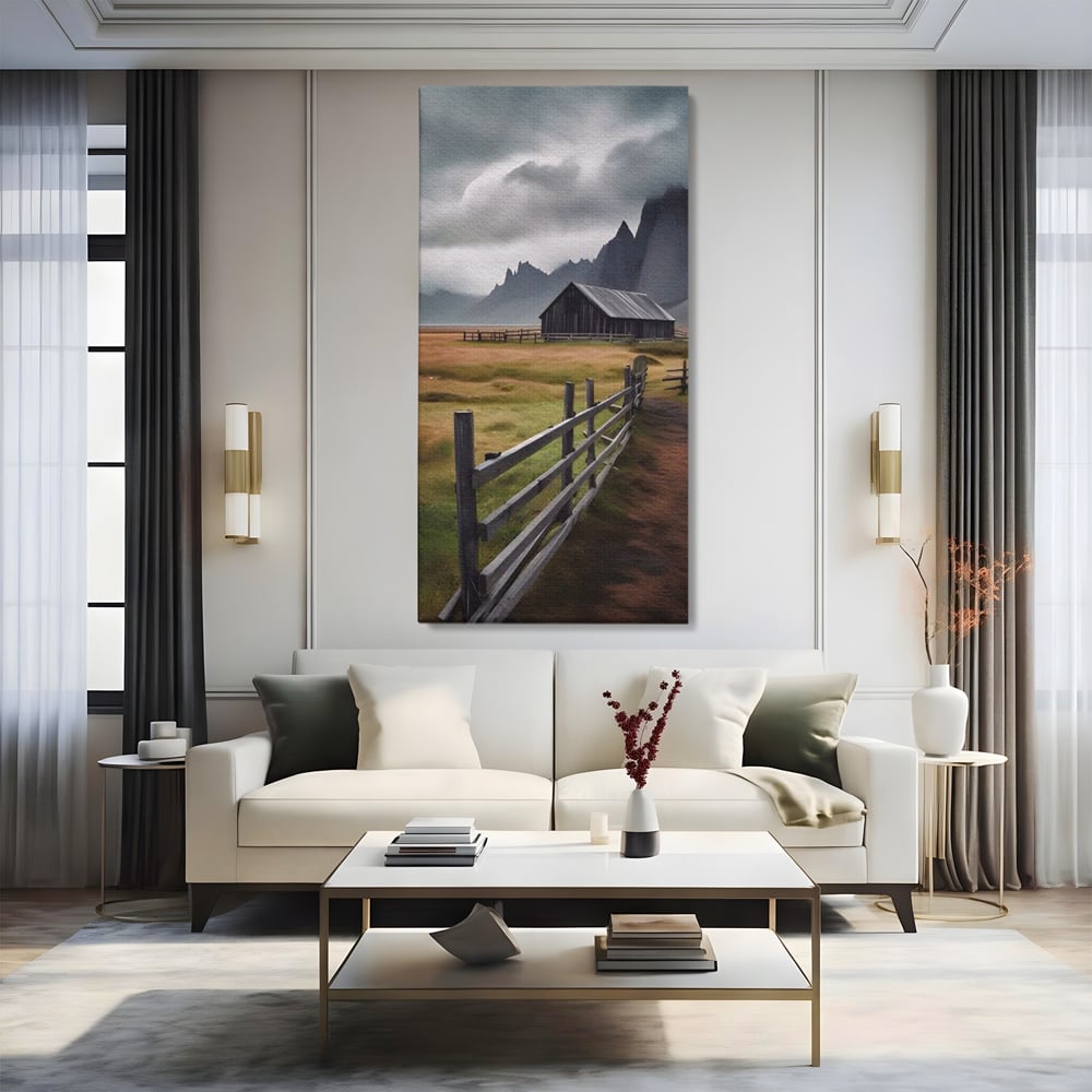 Tablou Canvas Premium LuxCanva® A1464, Langa Munti , Living, Casa, Peisaj, Gard, Decorativ, Culori Vibrante