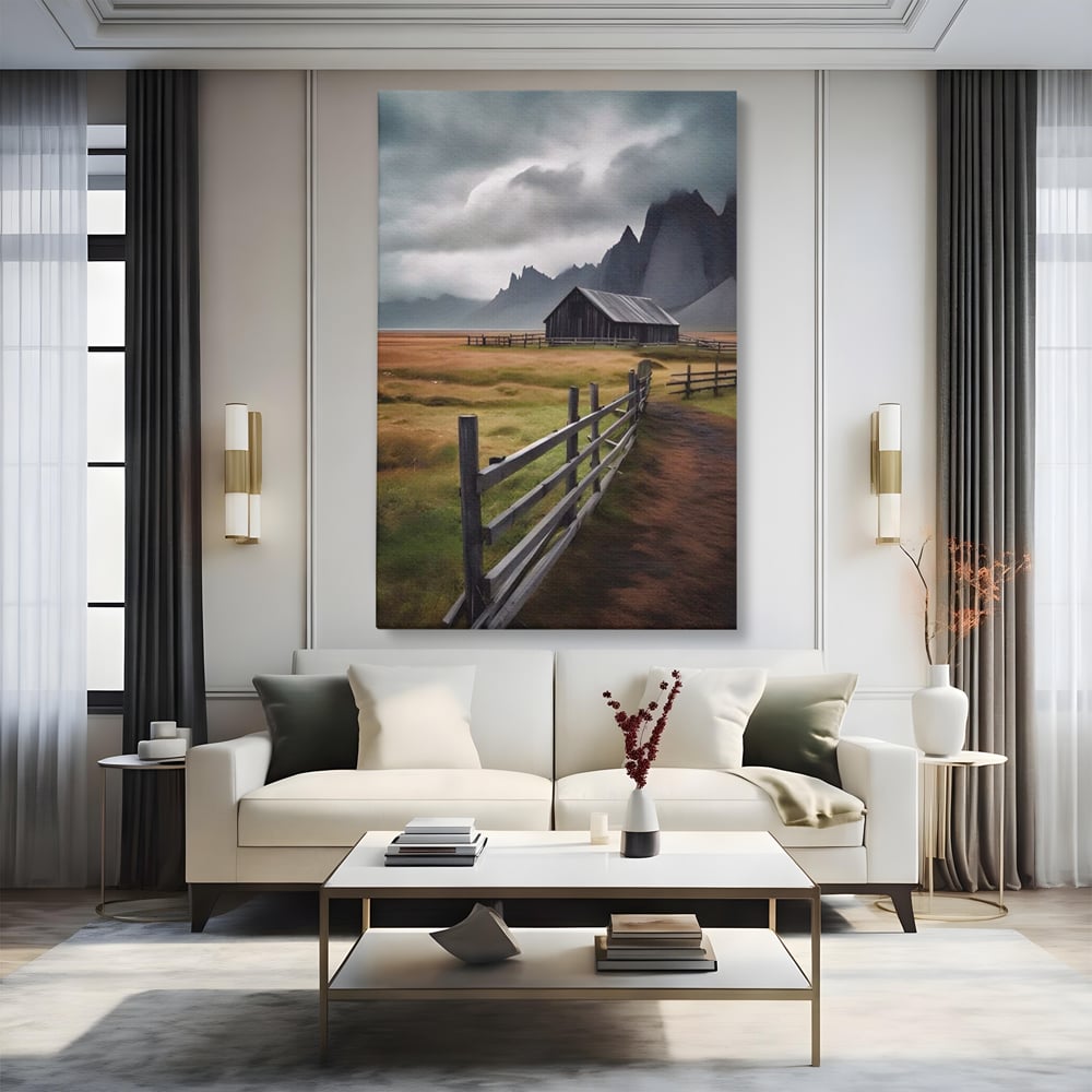 Tablou Canvas Premium LuxCanva® A1464, Langa Munti , Living, Casa, Peisaj, Gard, Decorativ, Culori Vibrante