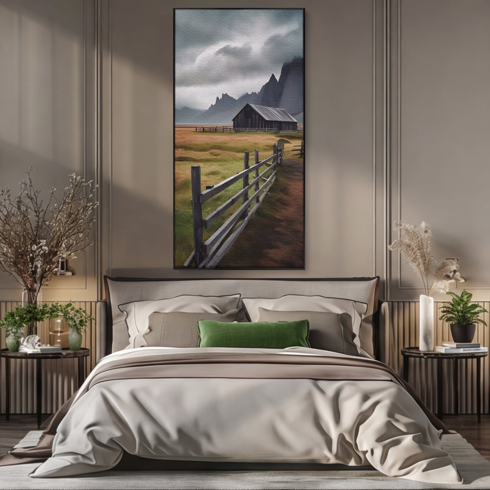Tablou Canvas Premium LuxCanva® A1464, Langa Munti , Living, Casa, Peisaj, Gard, Decorativ, Culori Vibrante