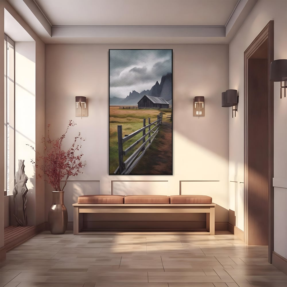 Tablou Canvas Premium LuxCanva® A1464, Langa Munti , Living, Casa, Peisaj, Gard, Decorativ, Culori Vibrante