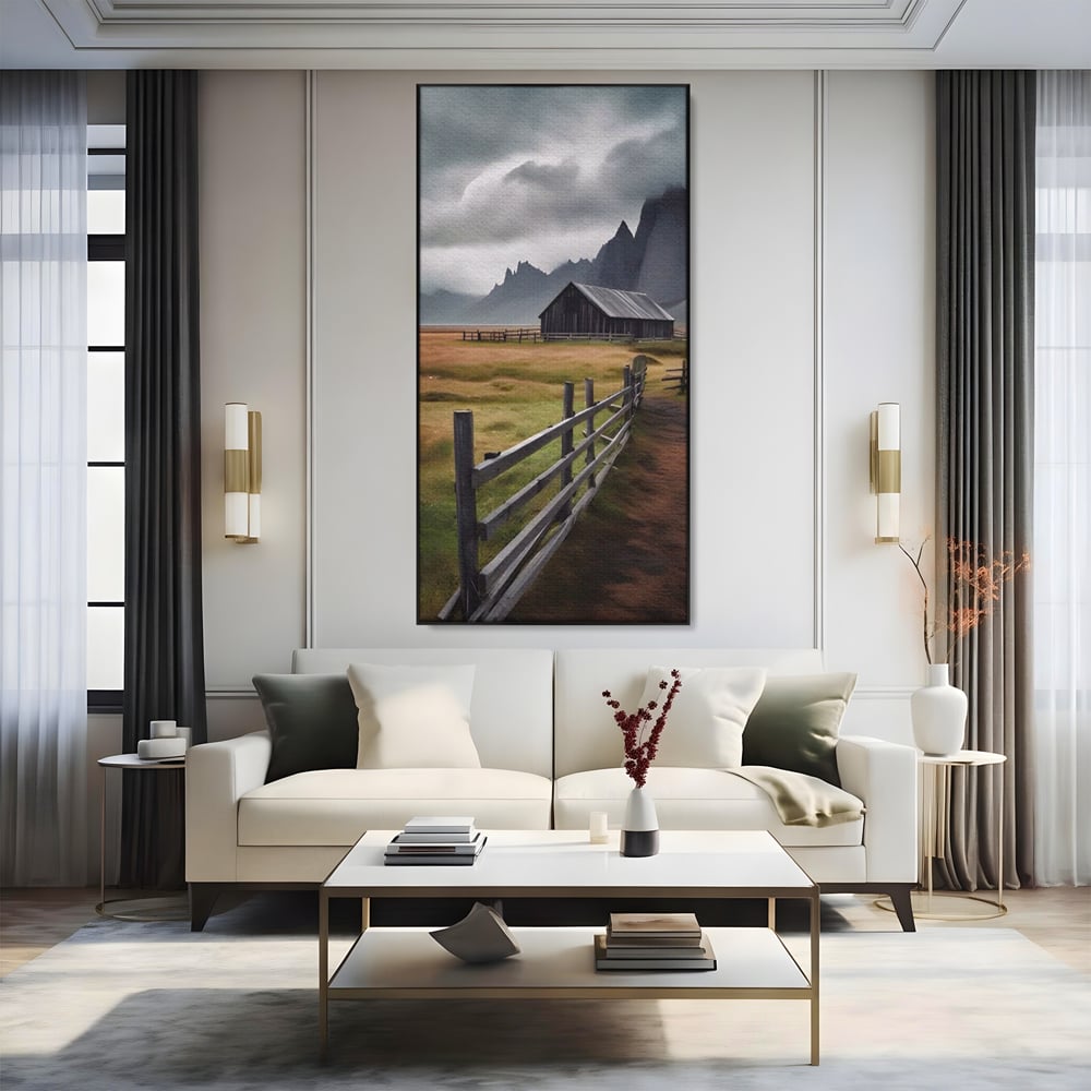 Tablou Canvas Premium LuxCanva® A1464, Langa Munti , Living, Casa, Peisaj, Gard, Decorativ, Culori Vibrante