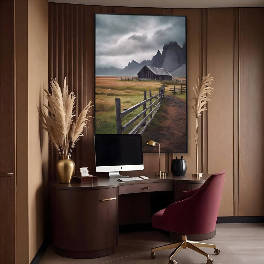 Tablou Canvas Premium LuxCanva® A1464, Langa Munti , Living, Casa, Peisaj, Gard, Decorativ, Culori Vibrante