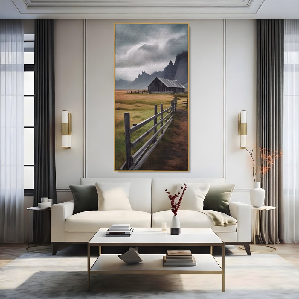 Tablou Canvas Premium LuxCanva® A1464, Langa Munti , Living, Casa, Peisaj, Gard, Decorativ, Culori Vibrante