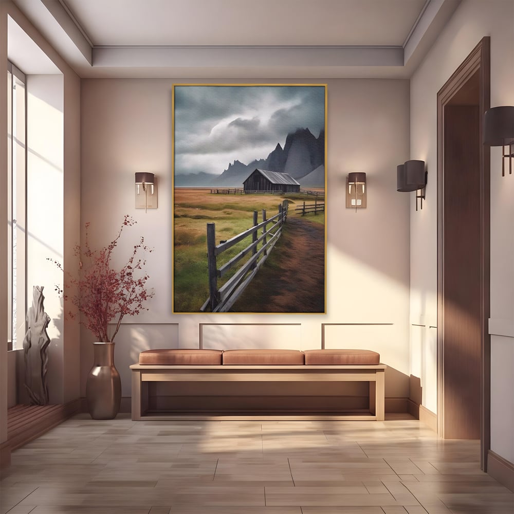Tablou Canvas Premium LuxCanva® A1464, Langa Munti , Living, Casa, Peisaj, Gard, Decorativ, Culori Vibrante