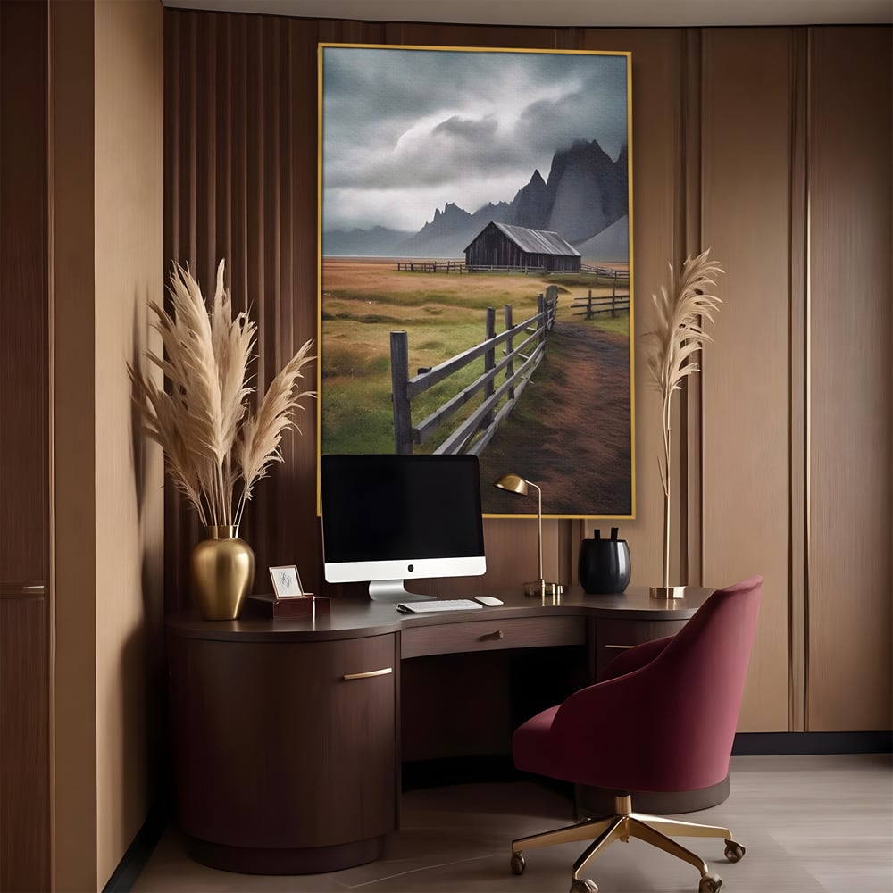 Tablou Canvas Premium LuxCanva® A1464, Langa Munti , Living, Casa, Peisaj, Gard, Decorativ, Culori Vibrante