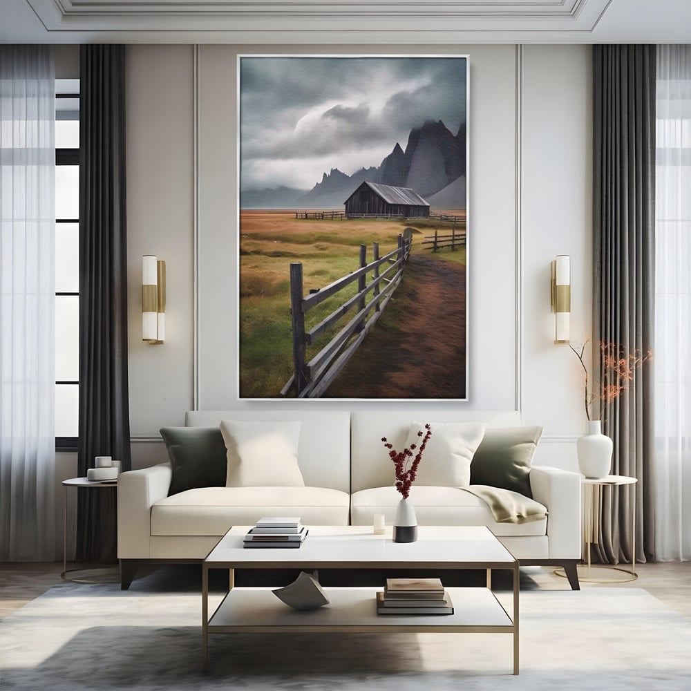 Tablou Canvas Premium LuxCanva® A1464, Langa Munti , Living, Casa, Peisaj, Gard, Decorativ, Culori Vibrante