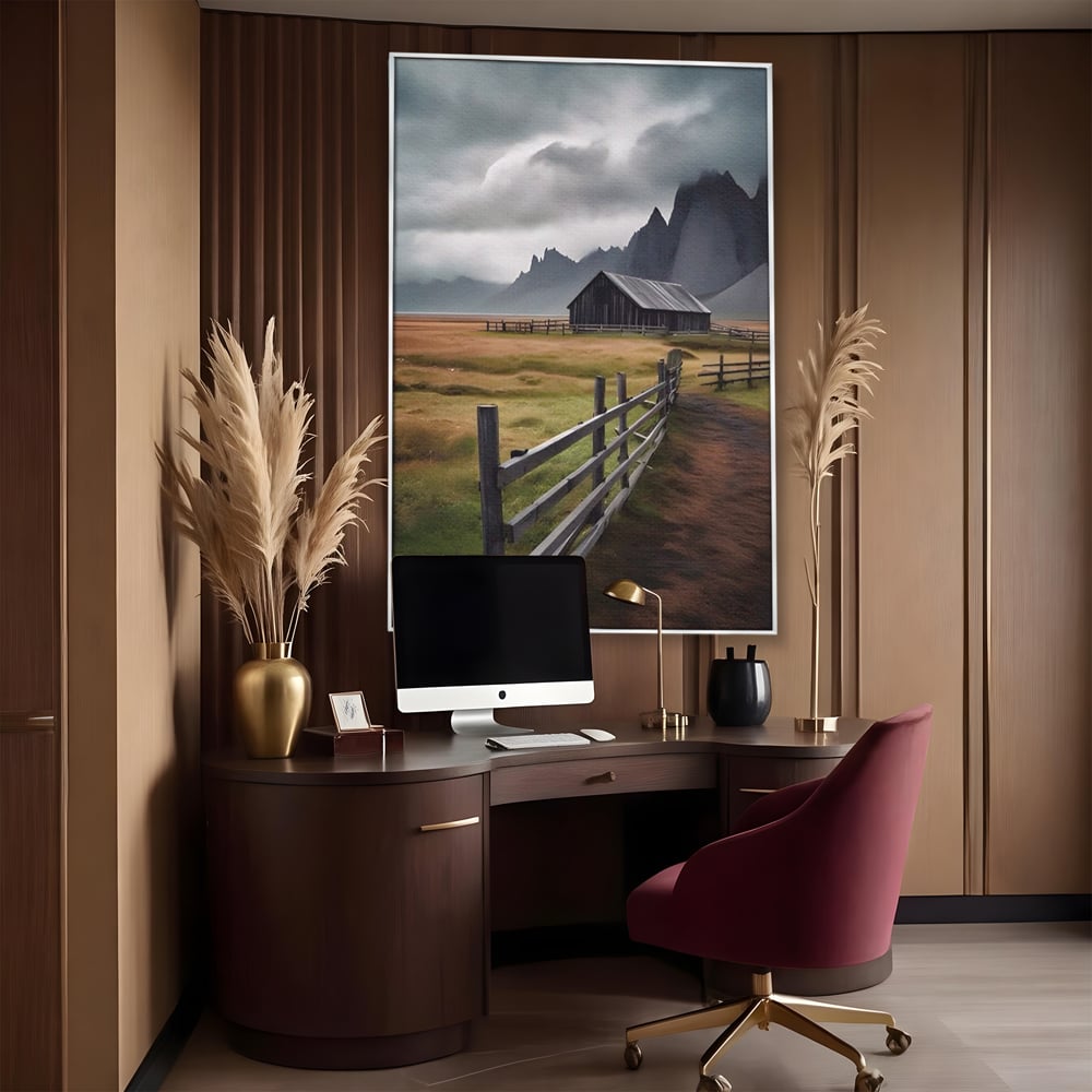 Tablou Canvas Premium LuxCanva® A1464, Langa Munti , Living, Casa, Peisaj, Gard, Decorativ, Culori Vibrante