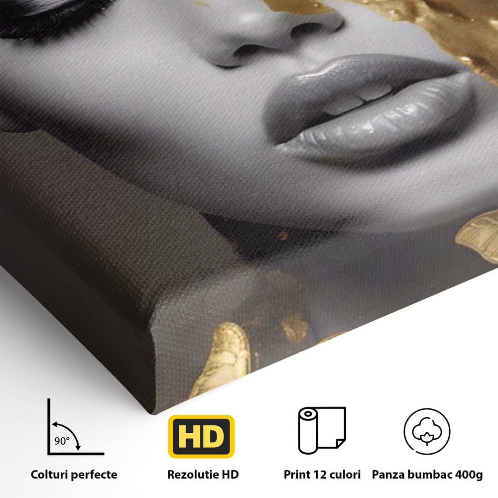 Tablou Canvas Premium LuxCanva® A1465, Vraja Fluturilor , Living, Femeie, Frumusete, Auriu, Decorativ, Culori Vibrante