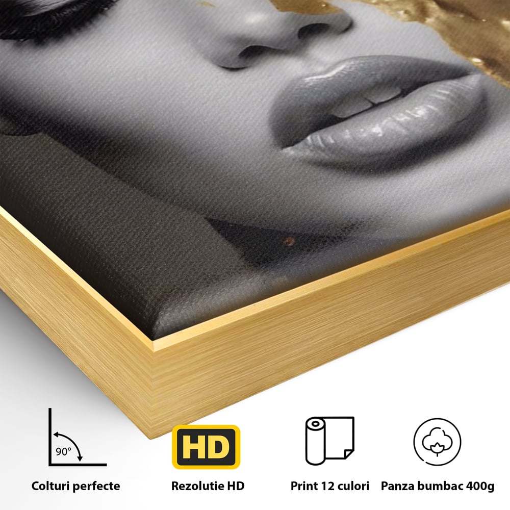 Tablou Canvas Premium LuxCanva® A1465, Vraja Fluturilor , Living, Femeie, Frumusete, Auriu, Decorativ, Culori Vibrante