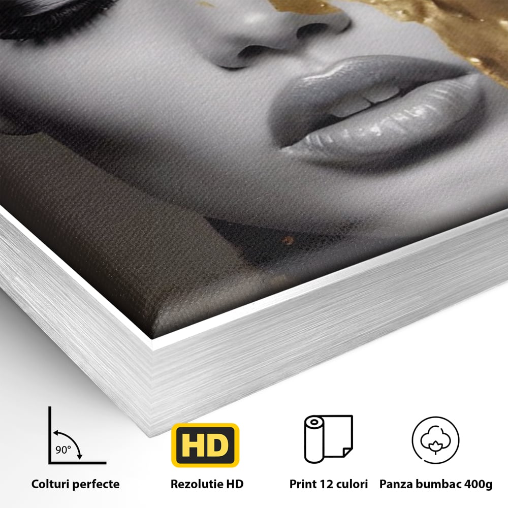 Tablou Canvas Premium LuxCanva® A1465, Vraja Fluturilor , Living, Femeie, Frumusete, Auriu, Decorativ, Culori Vibrante