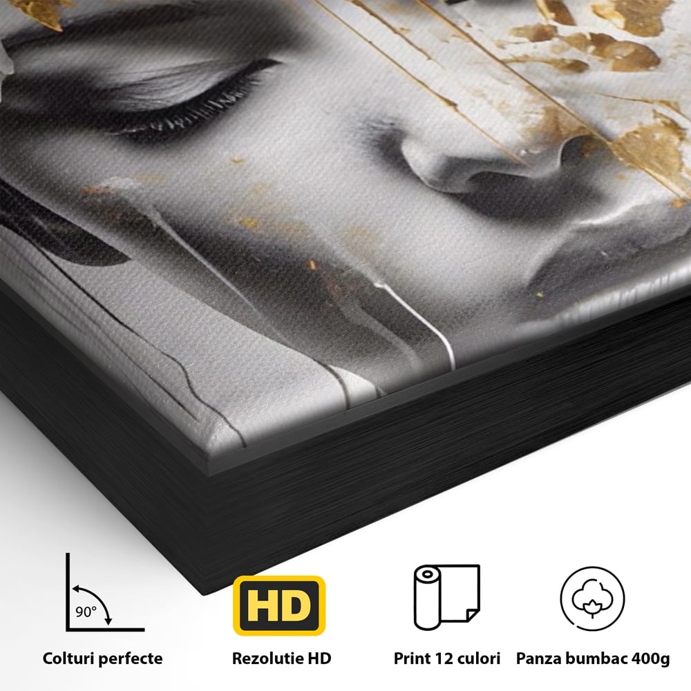 Tablou Canvas Premium LuxCanva® A1467, Chip Infloritor , Living, Fata, Flori, Linii Aurii, Decorativ, Room, Culori Vibrante