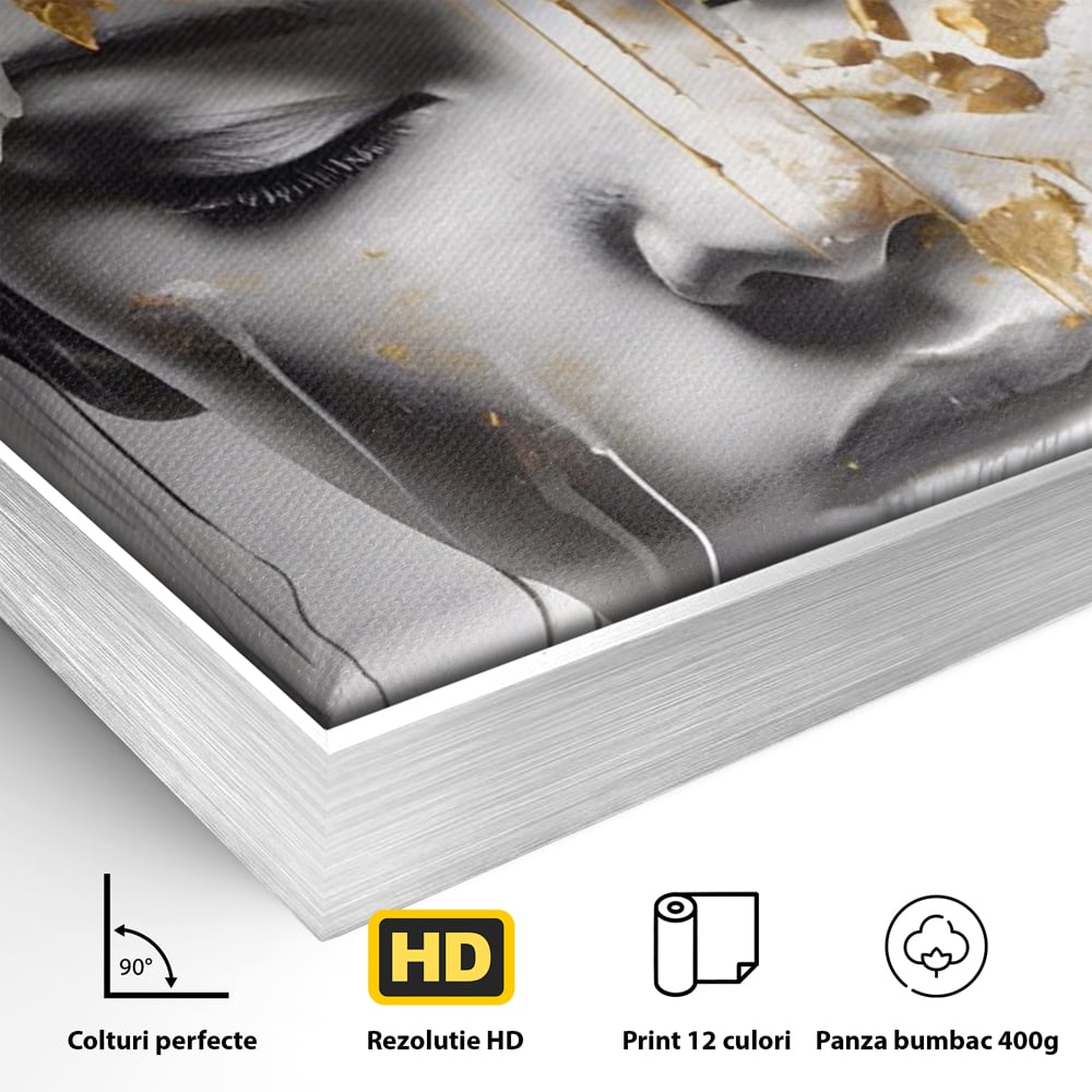 Tablou Canvas Premium LuxCanva® A1467, Chip Infloritor , Living, Fata, Flori, Linii Aurii, Decorativ, Room, Culori Vibrante