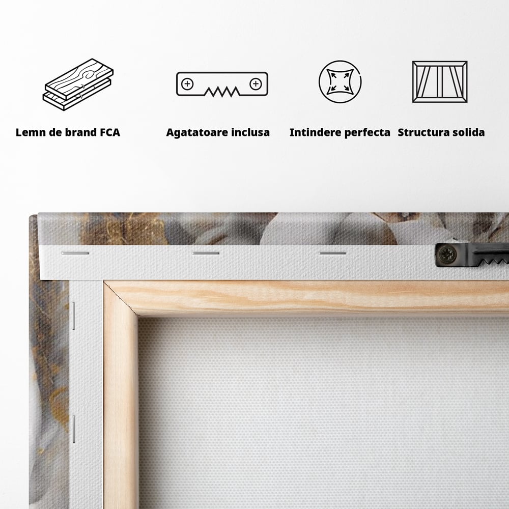 Tablou Canvas Premium LuxCanva® A1467, Chip Infloritor , Living, Fata, Flori, Linii Aurii, Decorativ, Room, Culori Vibrante