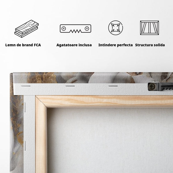 Tablou Canvas Premium LuxCanva® A1467, Chip Infloritor , Living, Fata, Flori, Linii Aurii, Decorativ, Room, Culori Vibrante