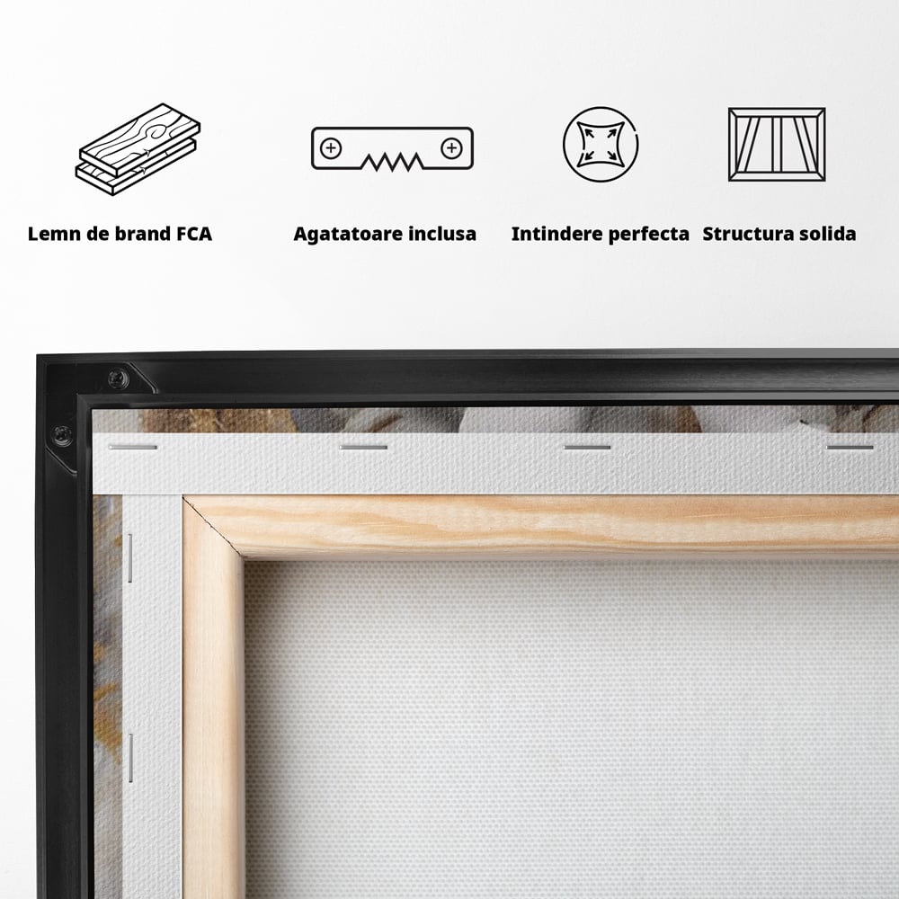 Tablou Canvas Premium LuxCanva® A1467, Chip Infloritor , Living, Fata, Flori, Linii Aurii, Decorativ, Room, Culori Vibrante