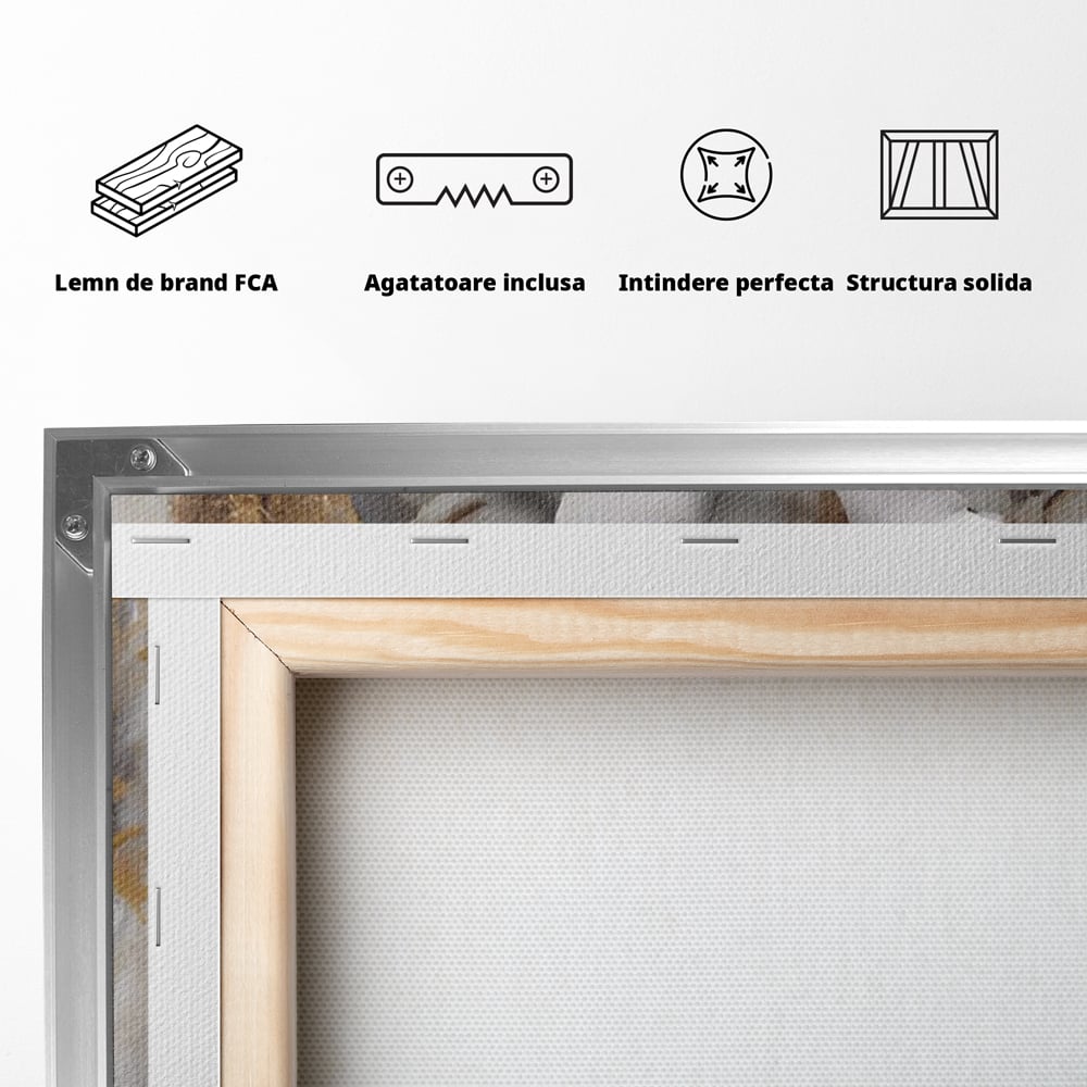 Tablou Canvas Premium LuxCanva® A1467, Chip Infloritor , Living, Fata, Flori, Linii Aurii, Decorativ, Room, Culori Vibrante