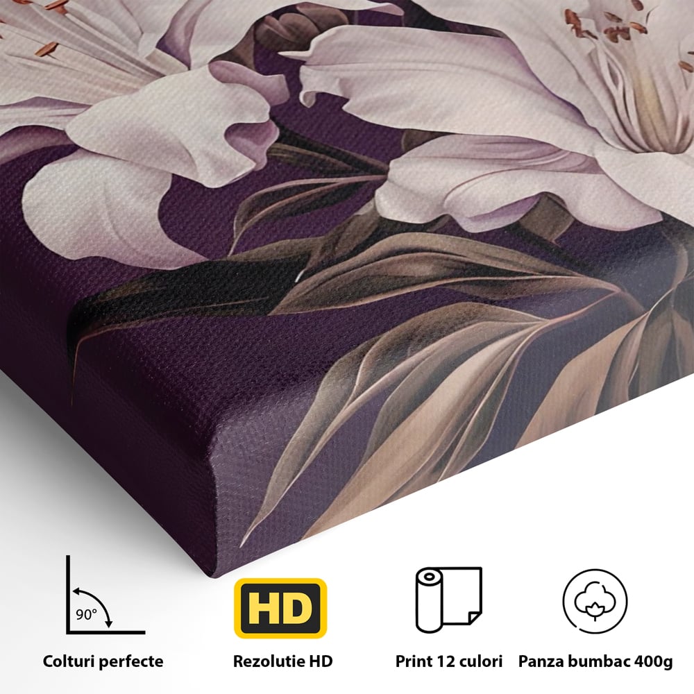 Tablou Canvas Premium LuxCanva® A1468, 3 Crini Albi , Living, Flori, Natura, Imperial, Decorativ, Room, Culori Vibrante