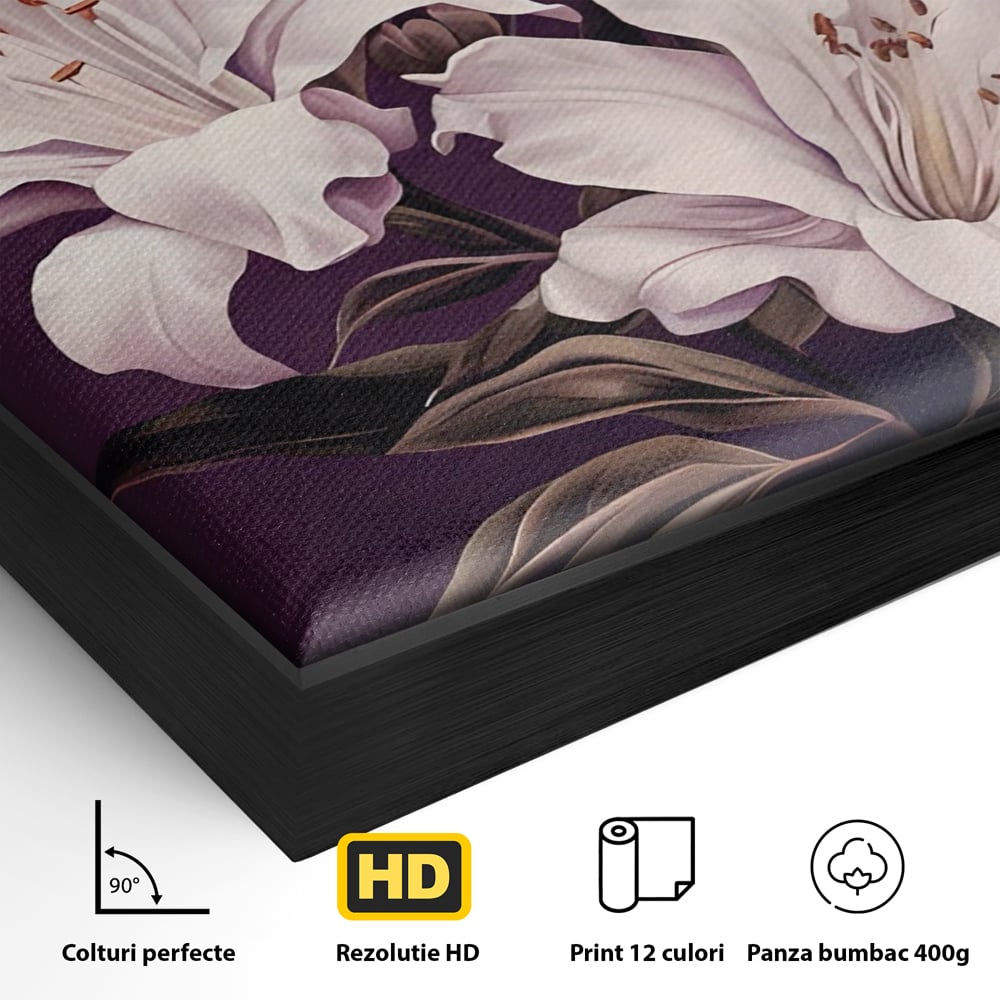 Tablou Canvas Premium LuxCanva® A1468, 3 Crini Albi , Living, Flori, Natura, Imperial, Decorativ, Room, Culori Vibrante