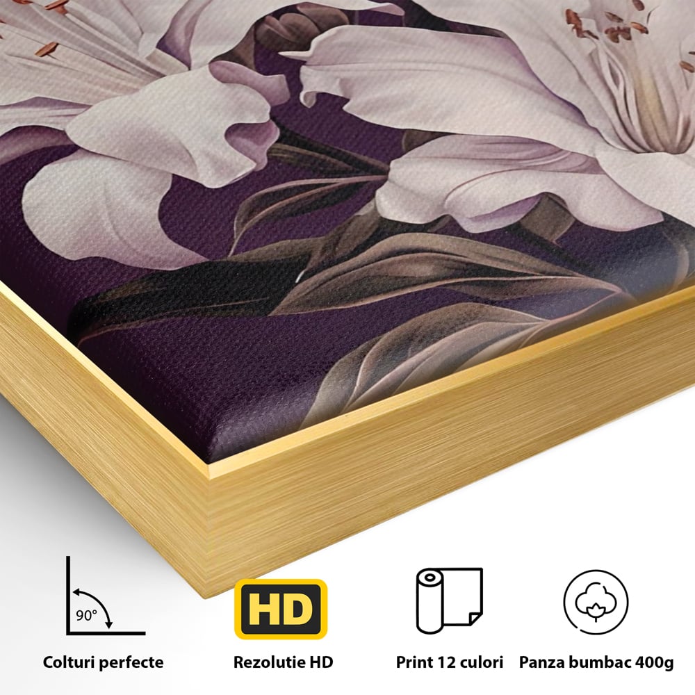Tablou Canvas Premium LuxCanva® A1468, 3 Crini Albi , Living, Flori, Natura, Imperial, Decorativ, Room, Culori Vibrante