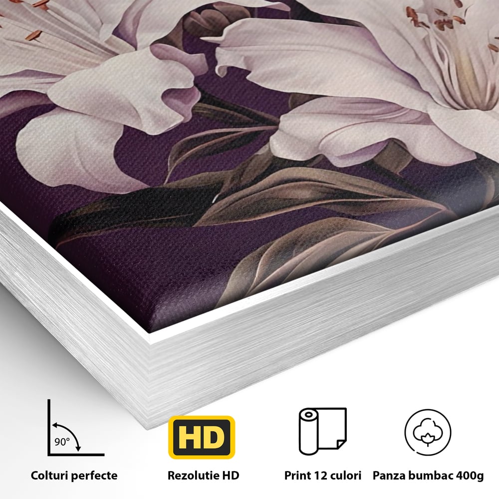 Tablou Canvas Premium LuxCanva® A1468, 3 Crini Albi , Living, Flori, Natura, Imperial, Decorativ, Room, Culori Vibrante