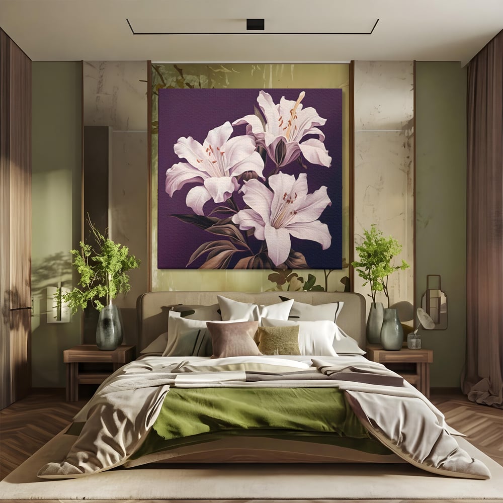 Tablou Canvas Premium LuxCanva® A1468, 3 Crini Albi , Living, Flori, Natura, Imperial, Decorativ, Room, Culori Vibrante