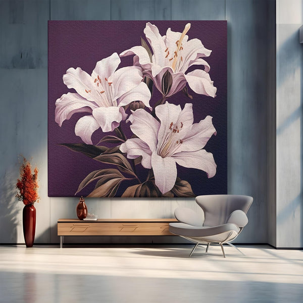 Tablou Canvas Premium LuxCanva® A1468, 3 Crini Albi , Living, Flori, Natura, Imperial, Decorativ, Room, Culori Vibrante
