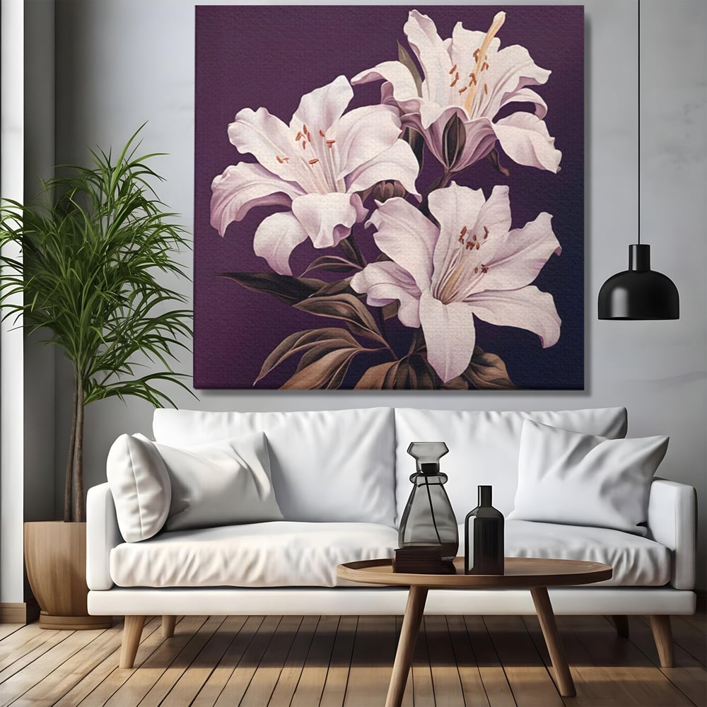 Tablou Canvas Premium LuxCanva® A1468, 3 Crini Albi , Living, Flori, Natura, Imperial, Decorativ, Room, Culori Vibrante