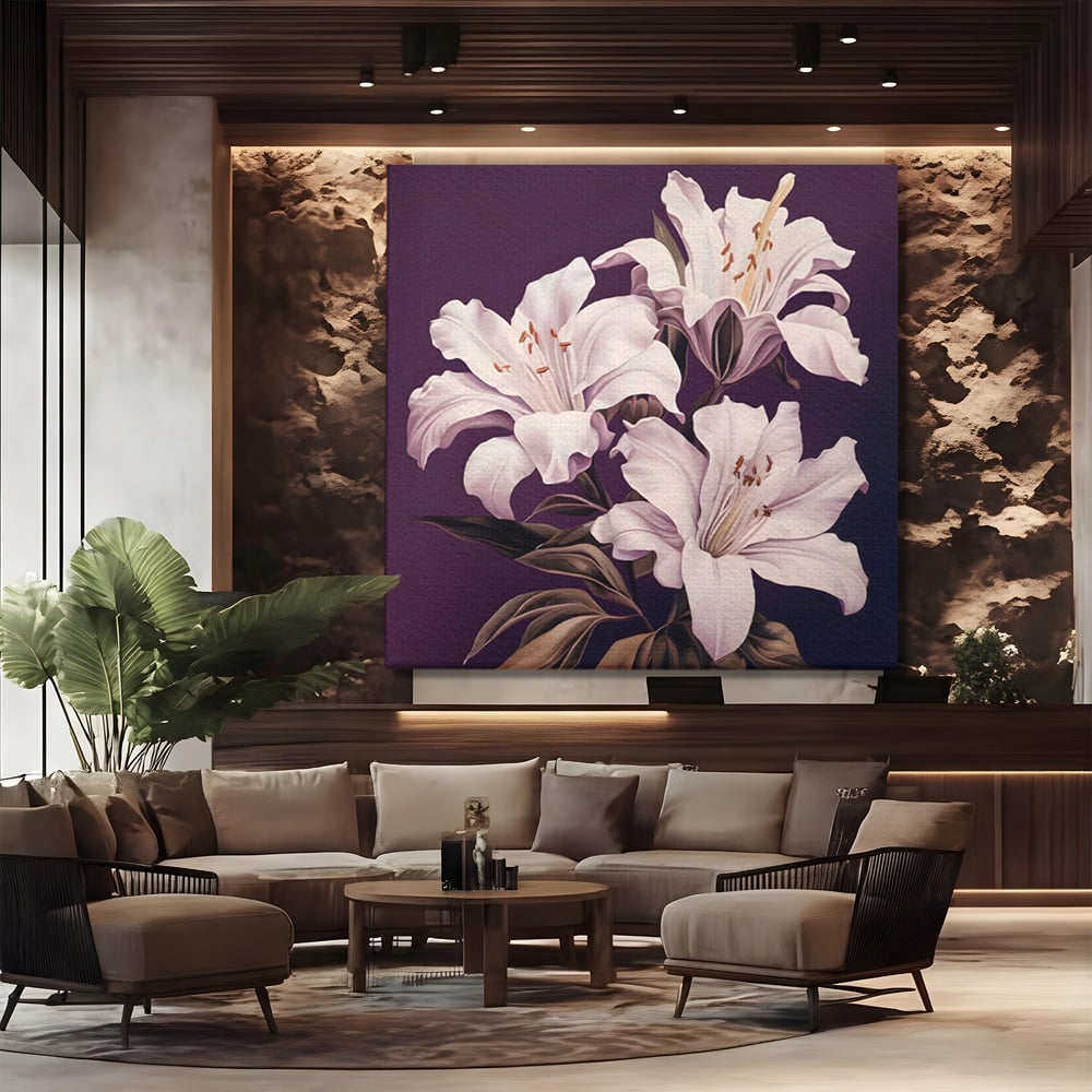 Tablou Canvas Premium LuxCanva® A1468, 3 Crini Albi , Living, Flori, Natura, Imperial, Decorativ, Room, Culori Vibrante