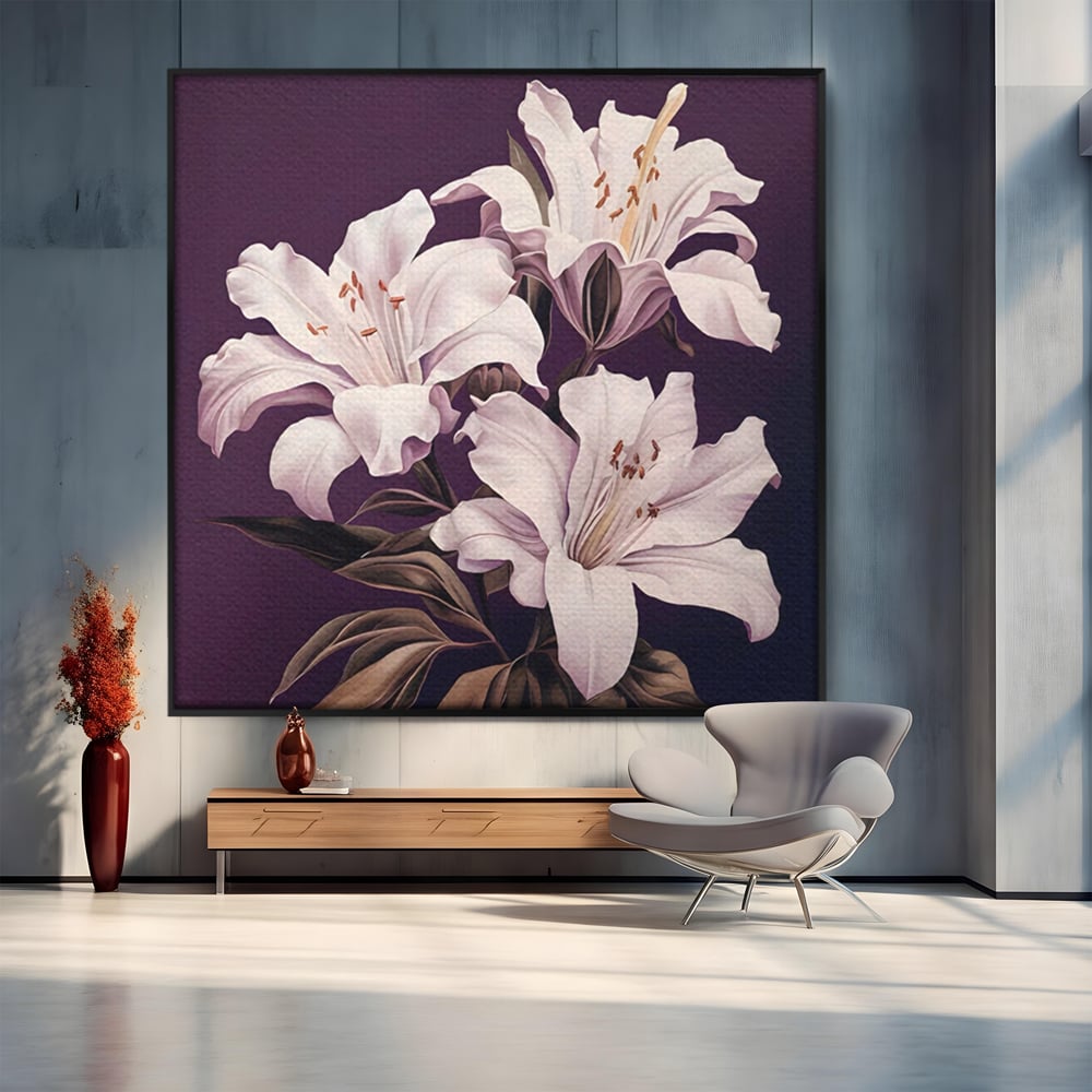 Tablou Canvas Premium LuxCanva® A1468, 3 Crini Albi , Living, Flori, Natura, Imperial, Decorativ, Room, Culori Vibrante