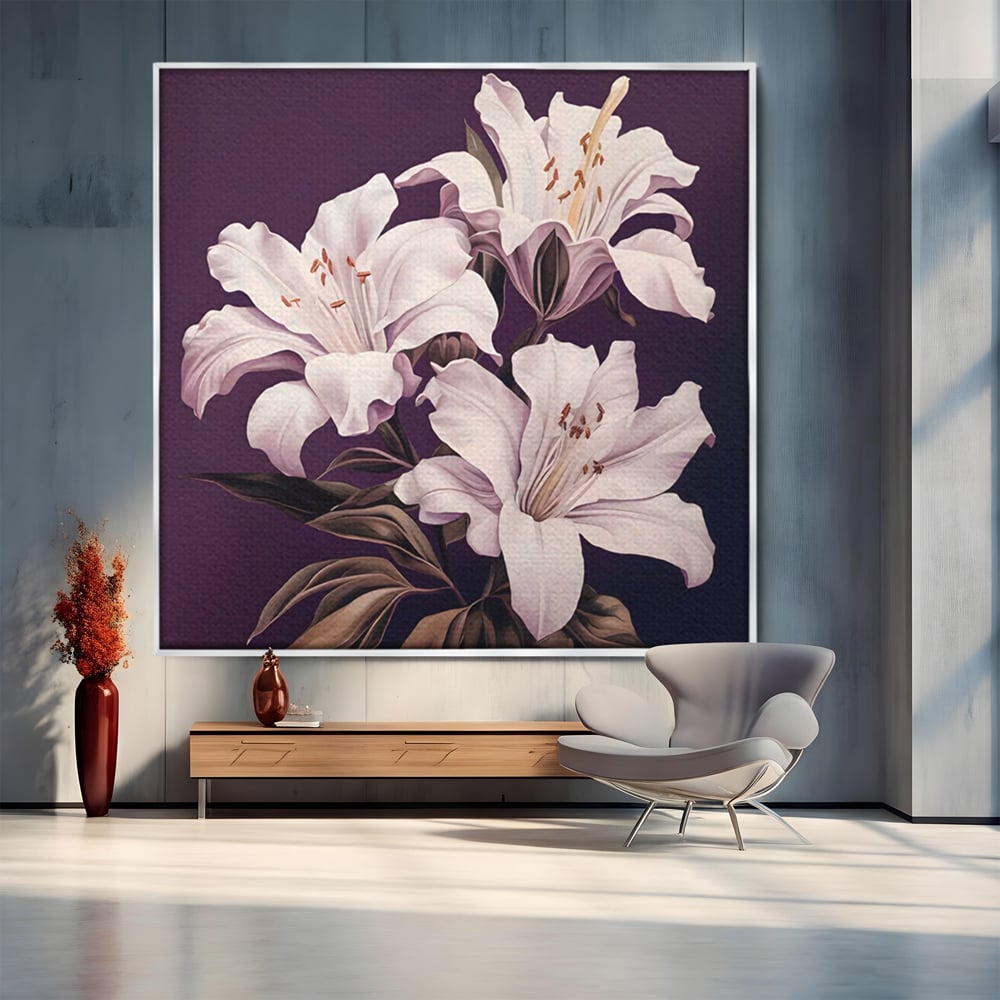 Tablou Canvas Premium LuxCanva® A1468, 3 Crini Albi , Living, Flori, Natura, Imperial, Decorativ, Room, Culori Vibrante