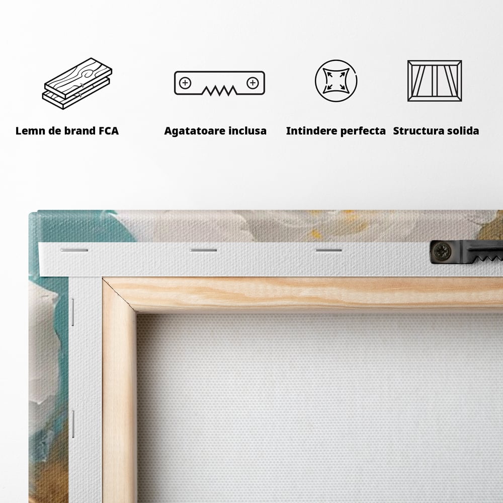 Tablou Canvas Premium LuxCanva® A1469, Trandafirul Alb ,  Room, Floare, Planta, Fir De Aur, Dormitor, Culori Vibrante