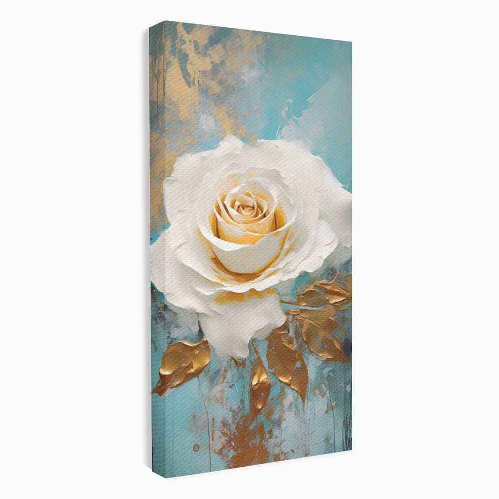 Tablou Canvas Premium LuxCanva® A1469, Trandafirul Alb ,  Room, Floare, Planta, Fir De Aur, Dormitor, Culori Vibrante