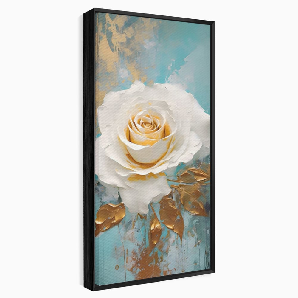 Tablou Canvas Premium LuxCanva® A1469, Trandafirul Alb ,  Room, Floare, Planta, Fir De Aur, Dormitor, Culori Vibrante