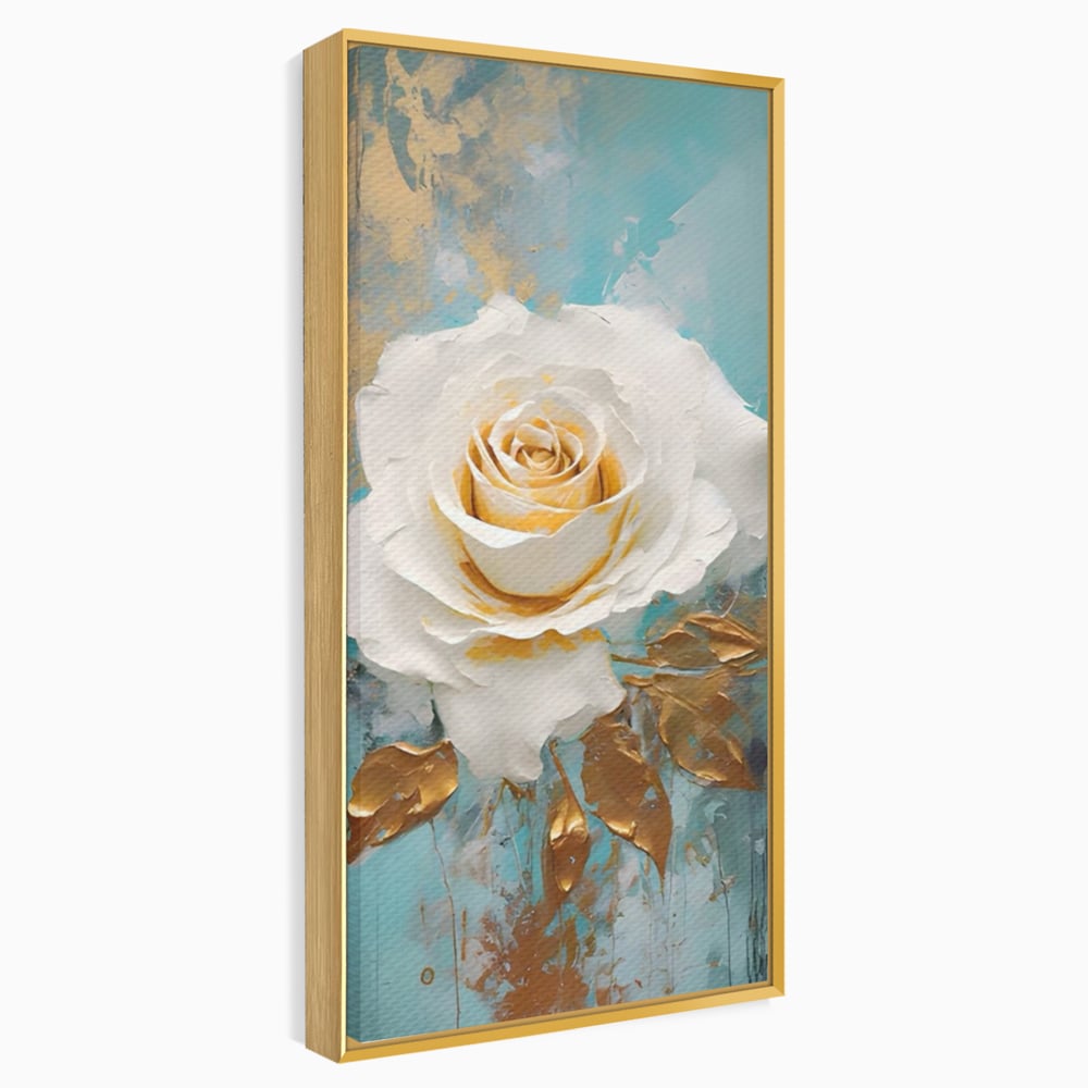 Tablou Canvas Premium LuxCanva® A1469, Trandafirul Alb ,  Room, Floare, Planta, Fir De Aur, Dormitor, Culori Vibrante